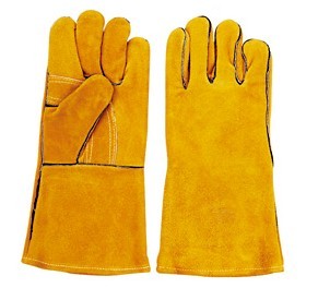 WG-E01, Split Cowhide Leather Welding Gloves, Golden, Cotton Lining
