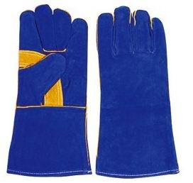 WG-E01, Split Cowhide Leather Welding Gloves, Blue, Cotton Lining