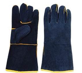 WG-E01, Split Cowhide Leather Welding Gloves,Dark Blue, Cotton Lining