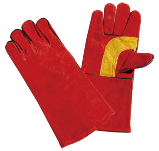 BT-502, Split Cowhide Leather Welding Gloves, Red, Cotton Lining