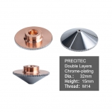 Laser Nozzle Double Layers Chrome-plating D32*H15*M14 Caliber 0.8 - 4.0mm
